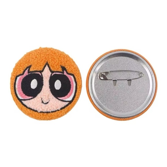 3/$33 Power Puff Girls Character Blossom Fuzzy Texture Embroidered Button Pin - Picture 3 of 5